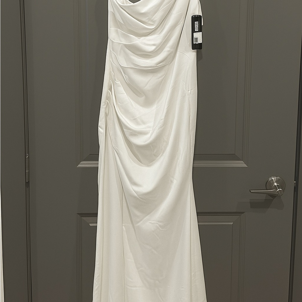 Fashion Nova Vibrant Coral Satin Dress WHITE